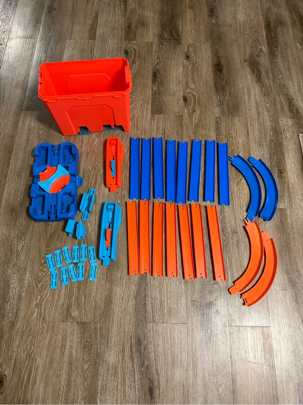 Blue and Orange Kids Track Set with Storage Bin